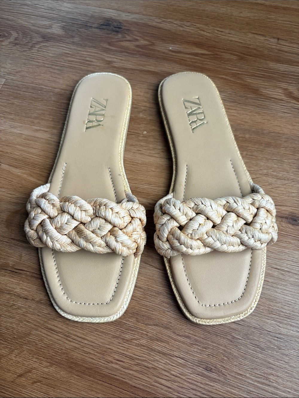 ZARA Braided Slide Sandals in Natural Beige